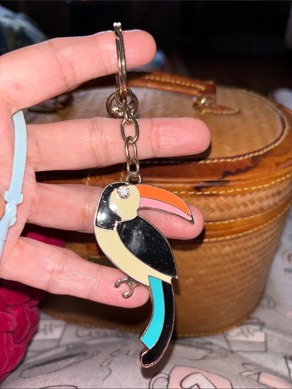 Used Toucan Enamel Keychain Charm - Pink, Black, Cream, Turquoise by Kate Spade